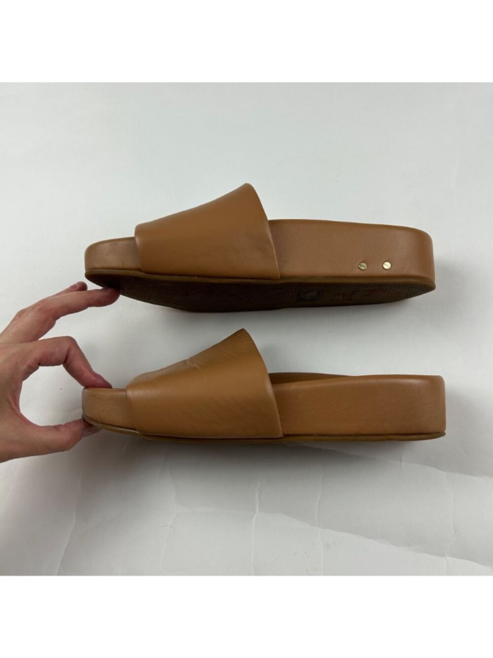Beek Honey Tan Pelican Leather Platform Sandal 9 - Picture 6 of 8